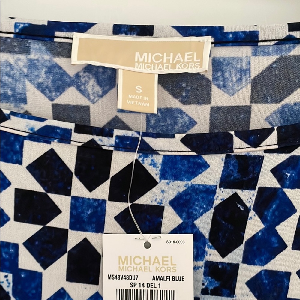 Michael Kors Blue and White Long Sleeve Bodycon Dress - Picture 2 of 5